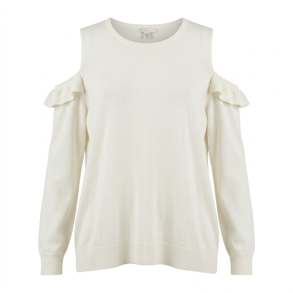 Cato Brand White Cold Shoulder Ruffle Knit Sweater Women Top Size 22W/24W